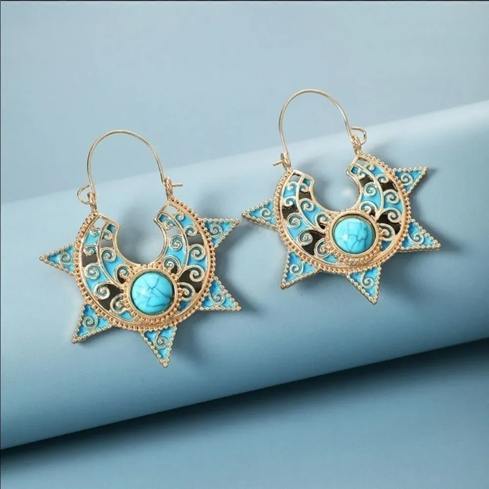 Earrings BOHO style Sunflower Turquoise